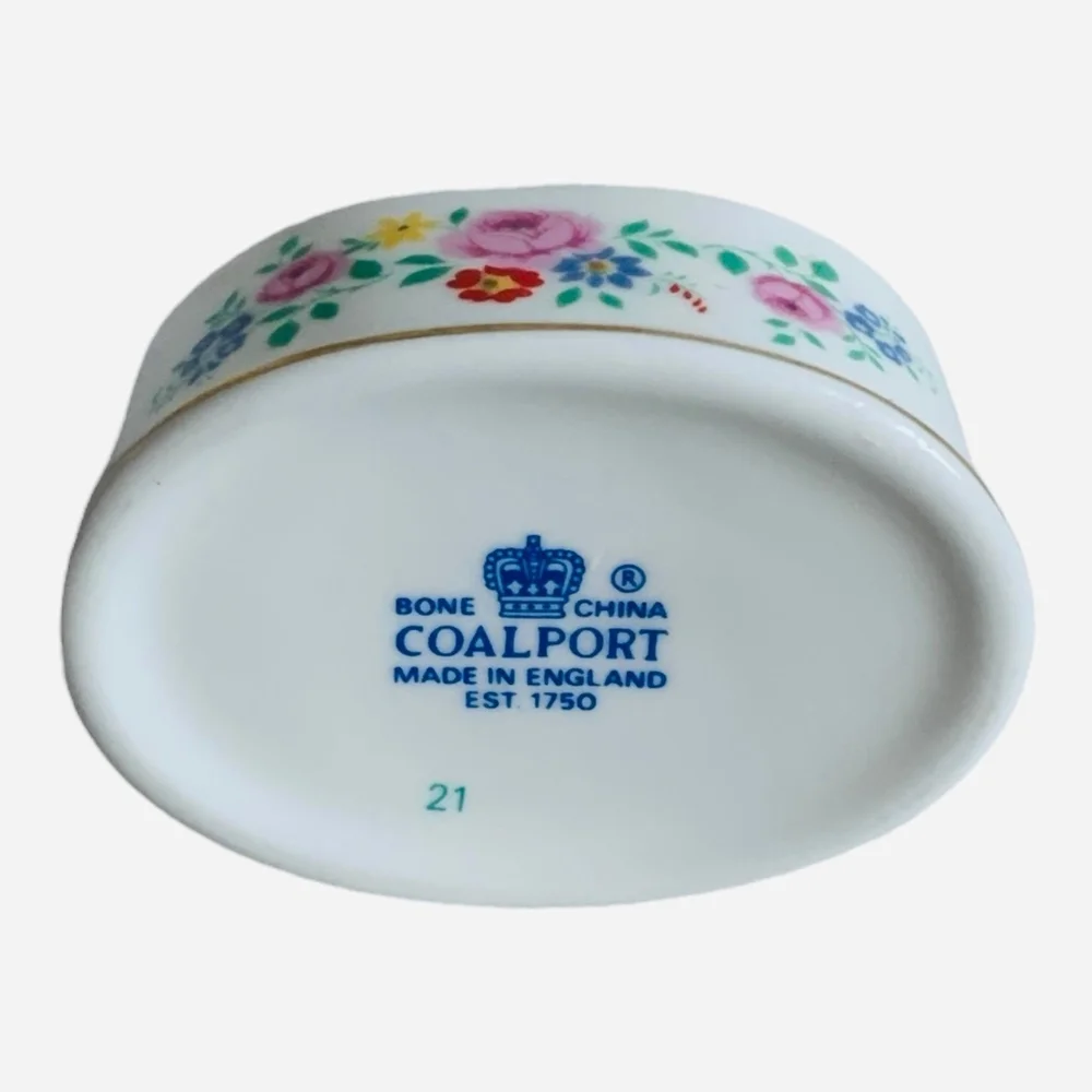 Vintage Coalport Bone China Trinket Box Floral Gold Trim England 2.25